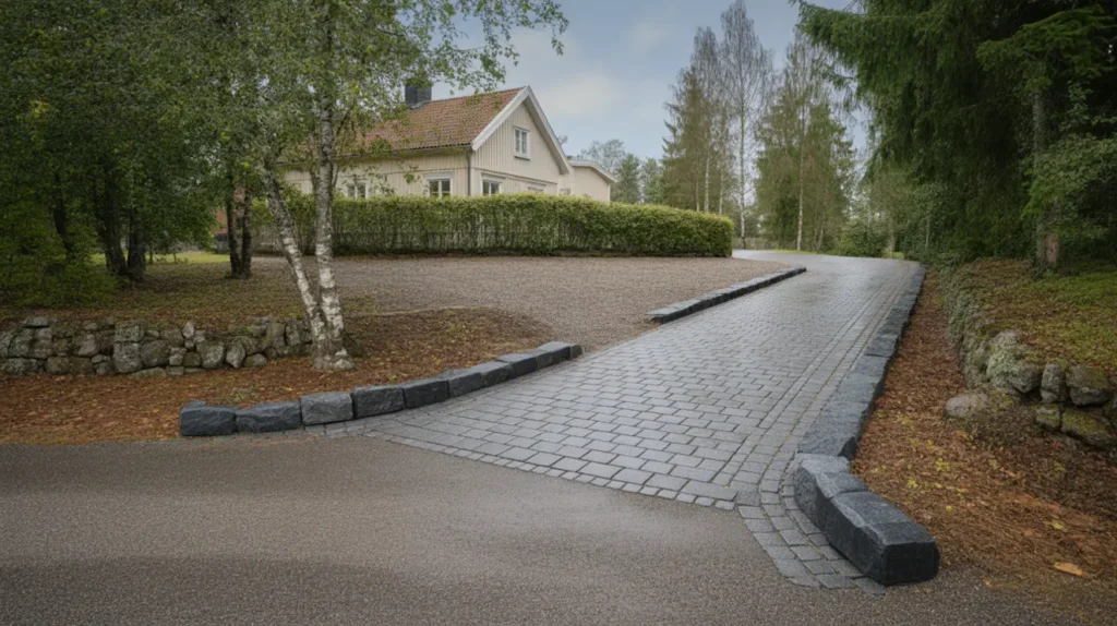 markarbete och stens ttning av uppfart med kantsten i djursholm danderyd