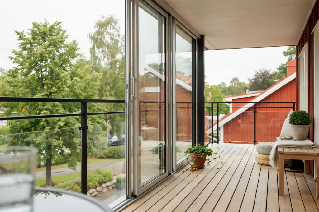 balkonginglasning i enebyberg danderyd med skjutbara glaspartier