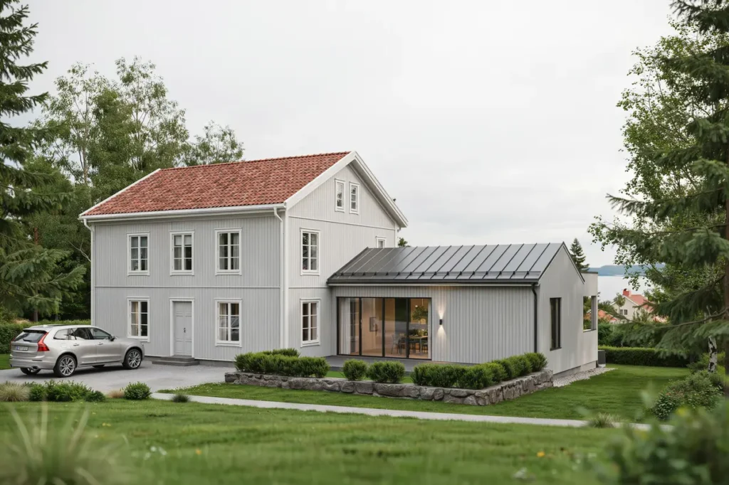 tillbyggnad av villa med nytt allrum i stocksund